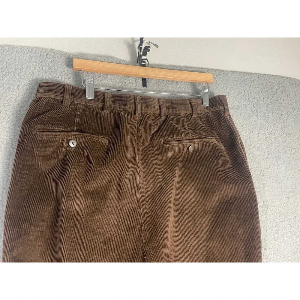Jos A Bank Mens Brown Wide Wale Corduroy Pants 36x30 Pleated Vintage Trouser